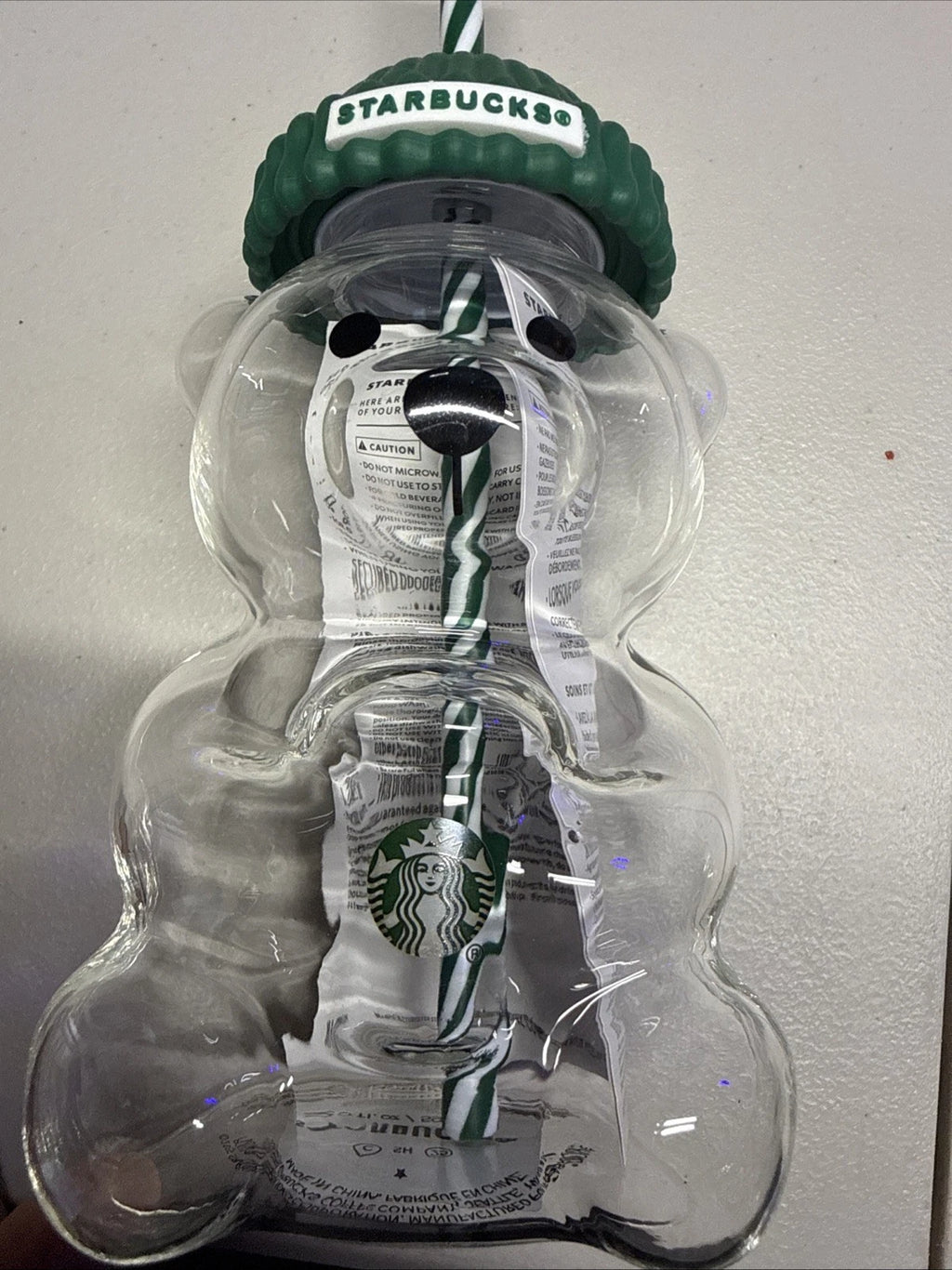 Starbucks Bearista Bear **Glass** Jar Cold Cup with Straw, Thick Glass 20 oz