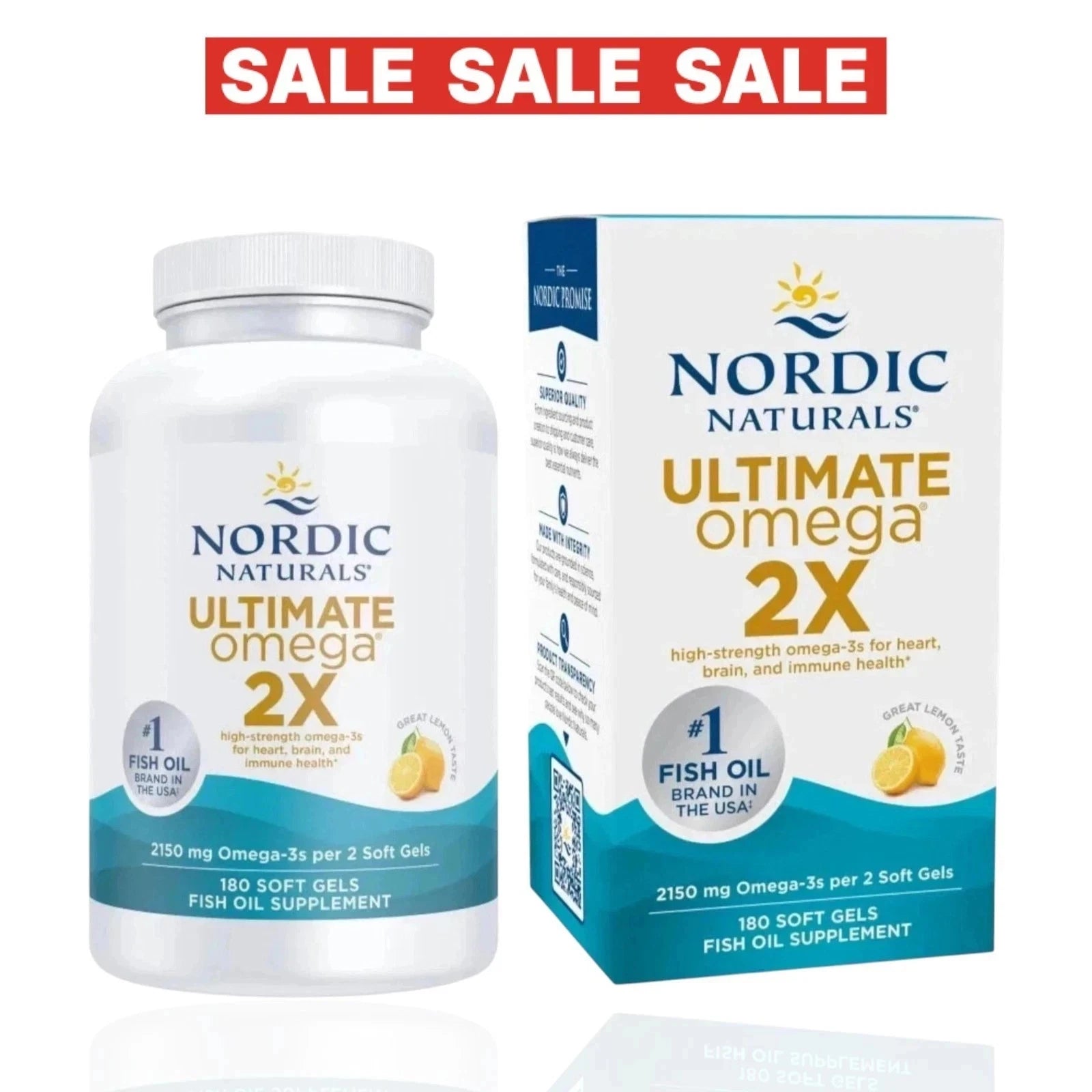Nordic Naturals Ultimate Omega 2X Fish Oil 180 Soft Gels | High Strength Omega-3 Supplement | Lemon Flavor