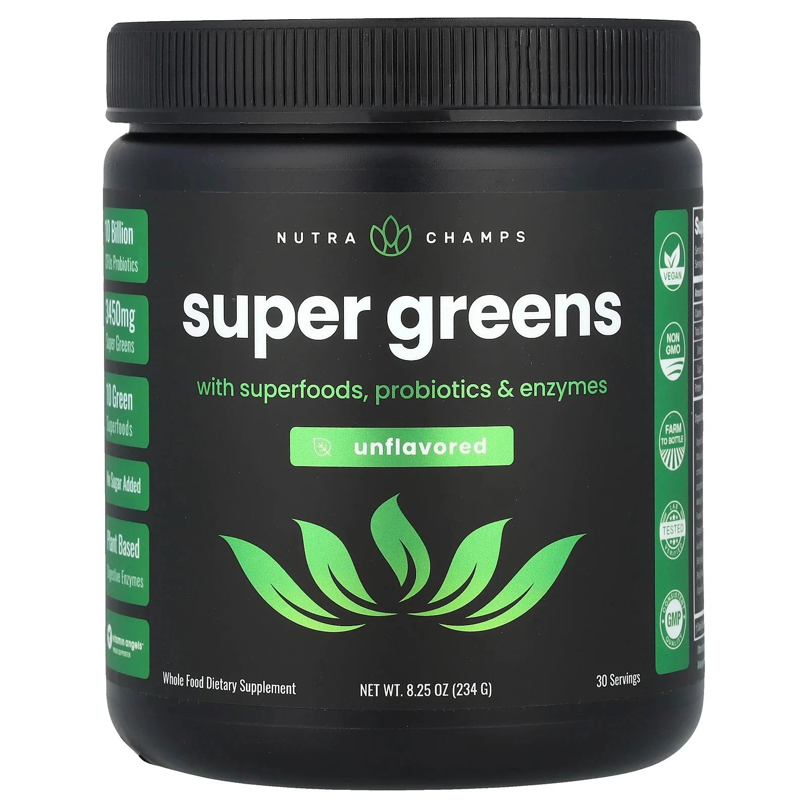 Nutra Champs Super Greens Powder – Superfoods, Probiotics & Enzymes | Unflavored | 30 Servings (8.25 oz)