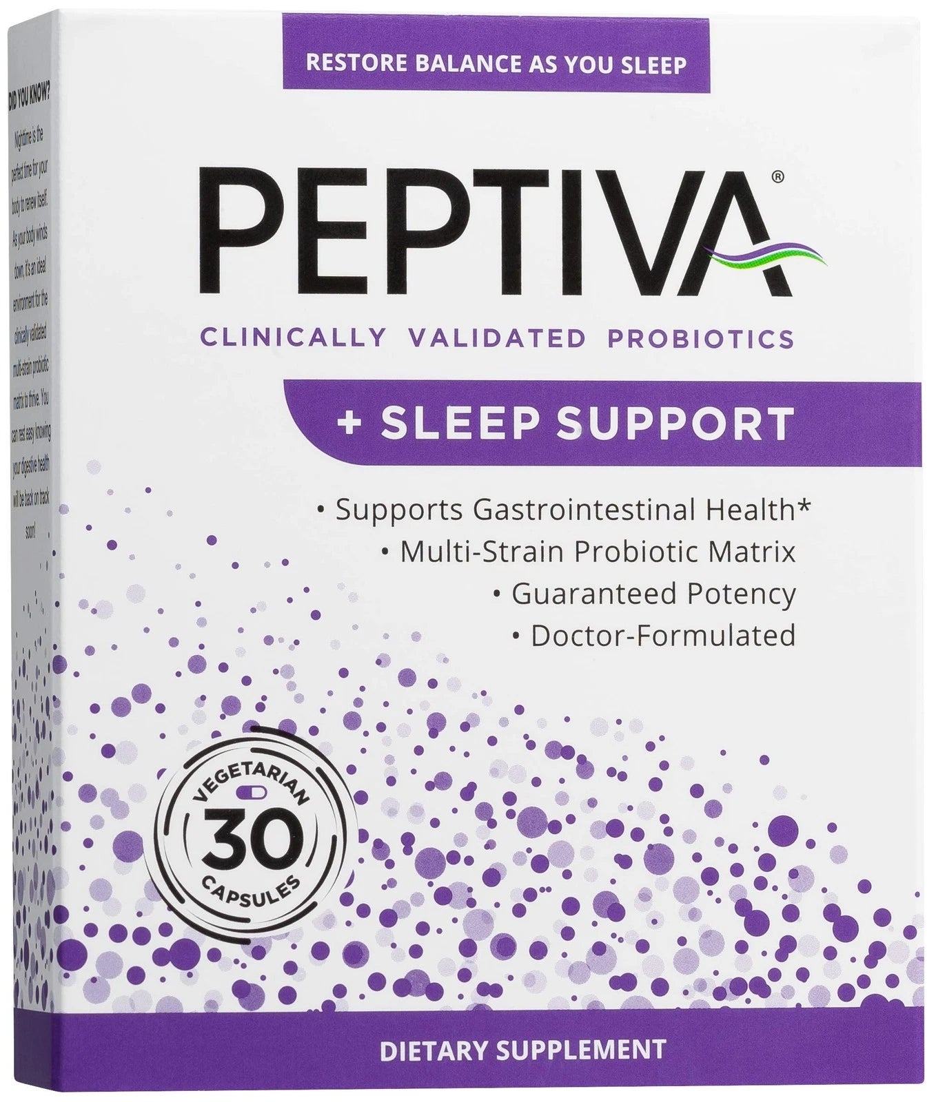 Peptiva Sleep Support Probiotic Supplement – Clinically Validated Formula, 30 Capsules, Digestive & Sleep Aid