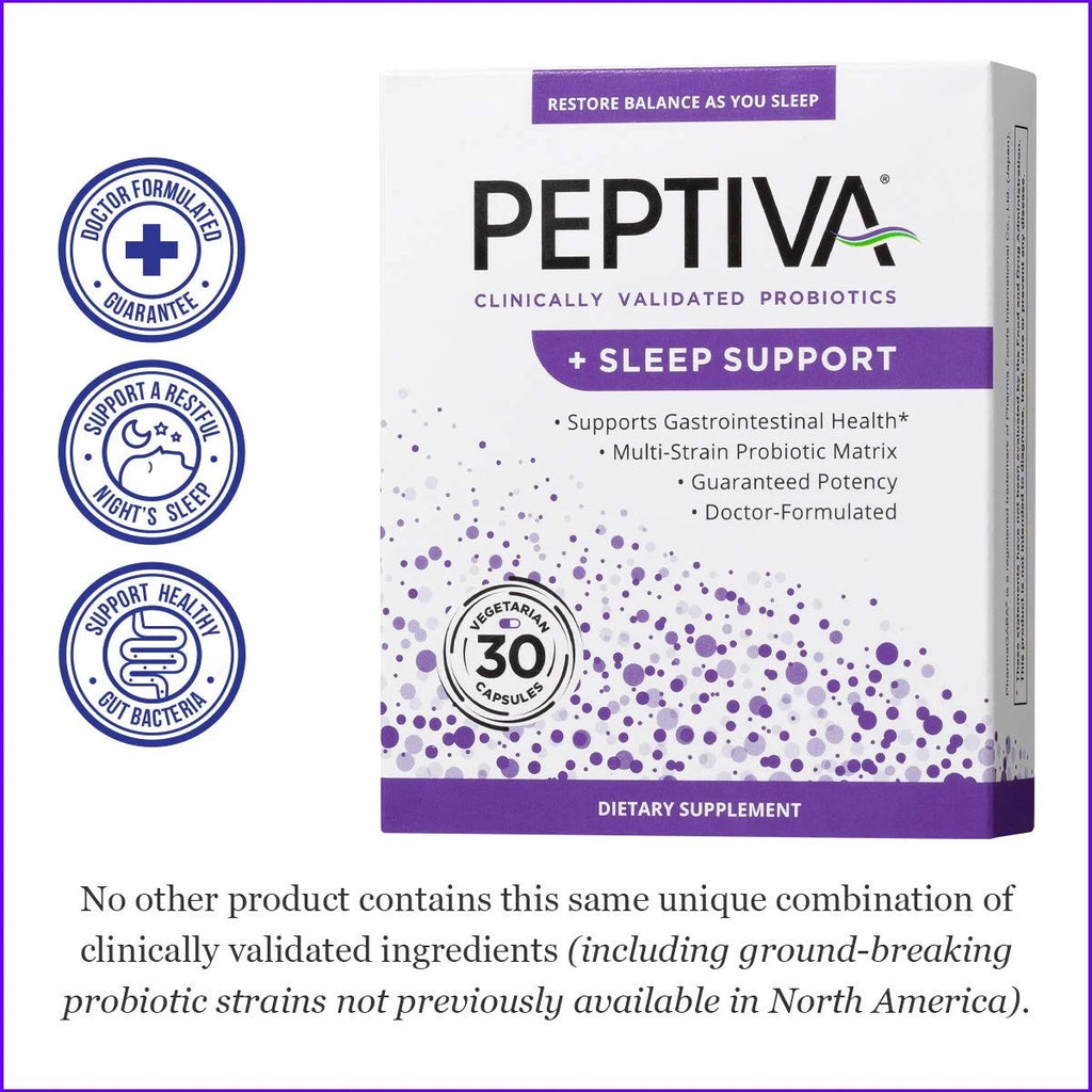 Peptiva Sleep Support Probiotic Supplement – Clinically Validated Formula, 30 Capsules, Digestive & Sleep Aid