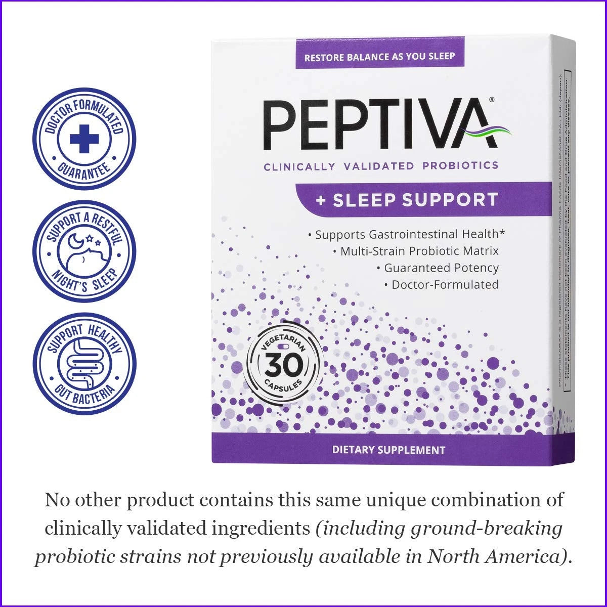 Peptiva Sleep Support Probiotic Supplement – Clinically Validated Formula, 30 Capsules, Digestive & Sleep Aid