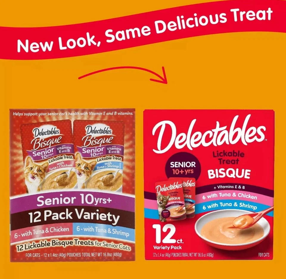 Hartz Delectables Bisque Senior 10+ Lickable Wet Cat Treats Variety Pack 12 Pack