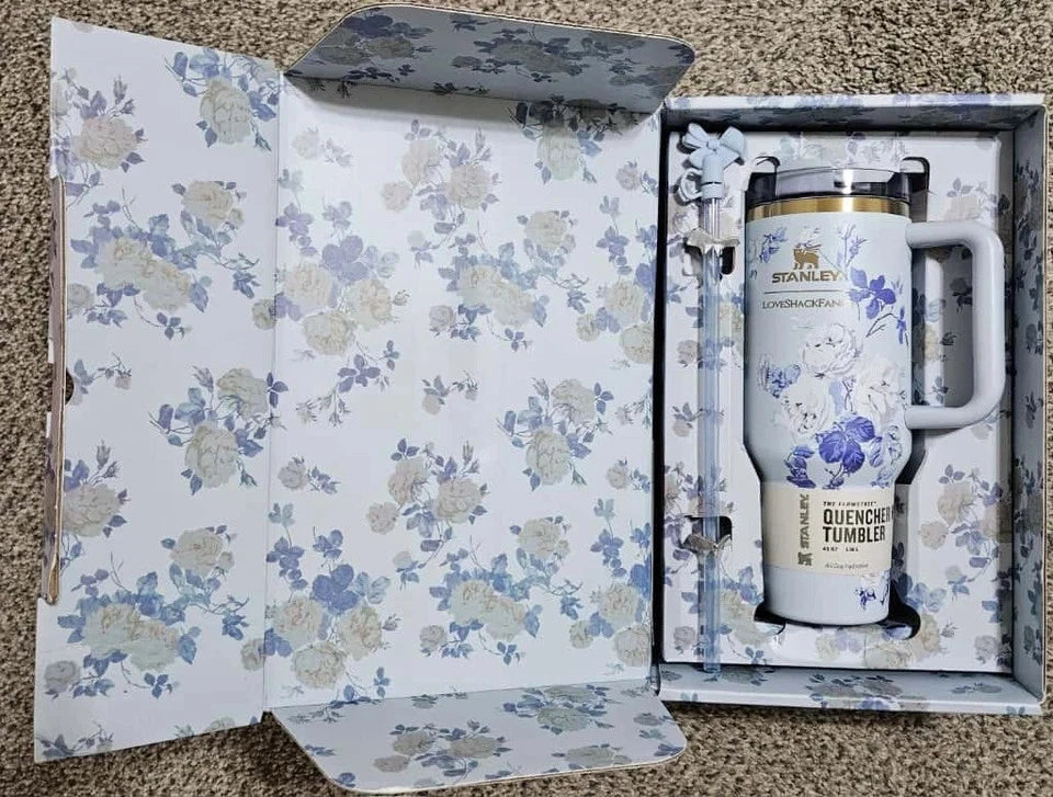 Stanley x Love Shack Fancy Tumbler 40oz Holiday Rosa Beaux Blue With Box Free Sh