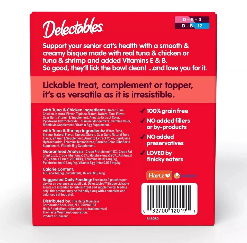 Hartz Delectables Bisque Senior 10+ Lickable Wet Cat Treats Variety Pack 12 Pack