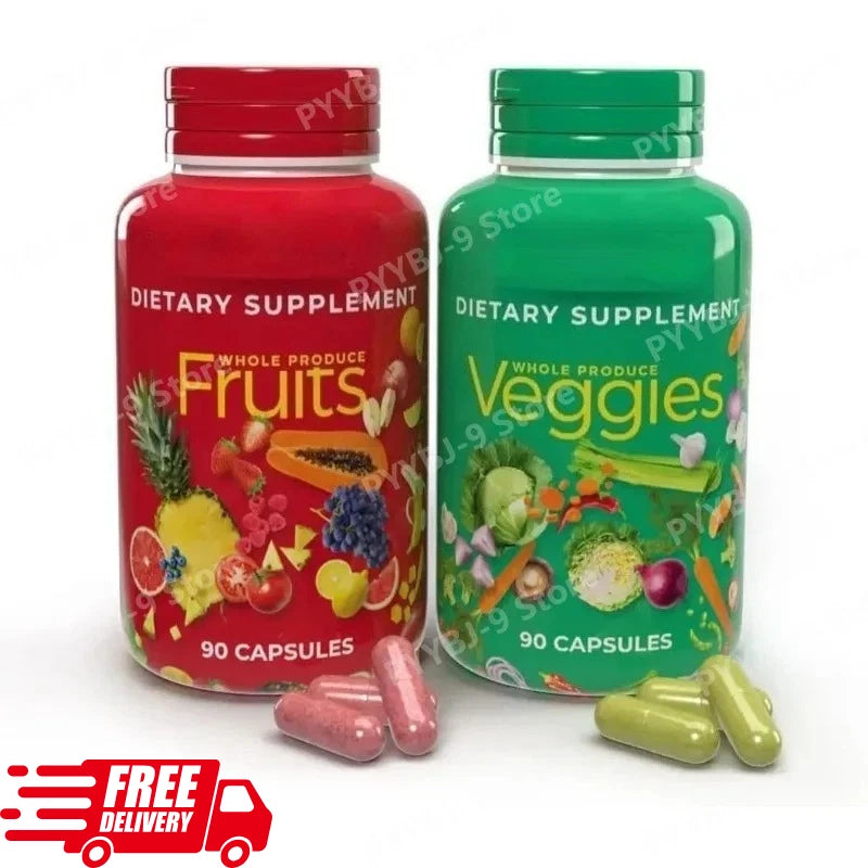Fruits & Veggies Supplements – 2 Pack | 180 Fruit + 180 Veggie Capsules | Whole Food Blend | Exp 02/2027