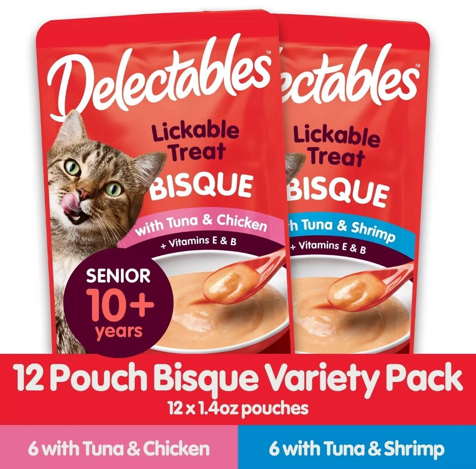 Hartz Delectables Bisque Senior 10+ Lickable Wet Cat Treats Variety Pack 12 Pack