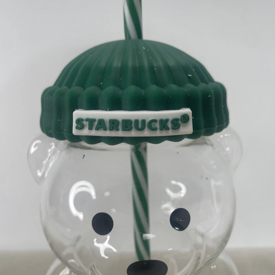 Starbucks Bearista Bear **Glass** Jar Cold Cup with Straw, Thick Glass 20 oz