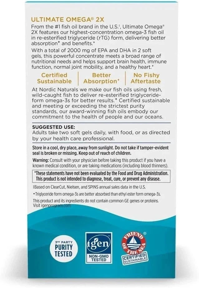Nordic Naturals Ultimate Omega 2X 180 Soft Gels – Extra Strength EPA DHA - New