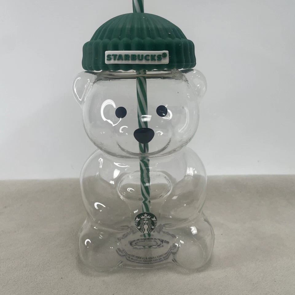 Starbucks Bearista Bear **Glass** Jar Cold Cup with Straw, Thick Glass 20 oz