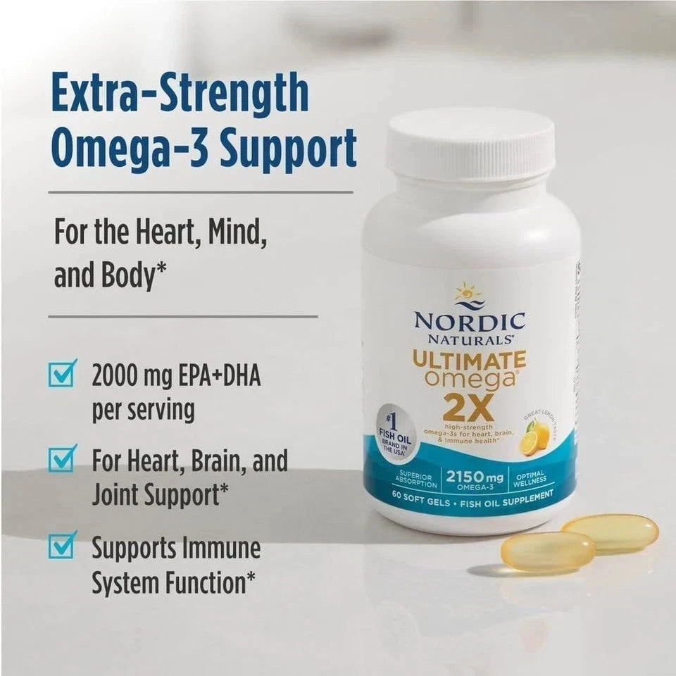 Nordic Naturals Ultimate Omega 2X Fish Oil 180 Soft Gels | High Strength Omega-3 Supplement | Lemon Flavor