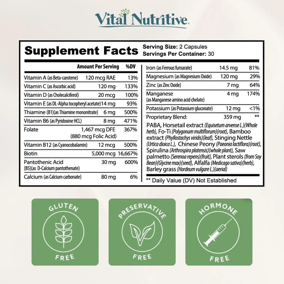 VITAL NUTRITIVE Vital Hair Complex – Biotin Vitamin B Hair Vitamins for Wome...